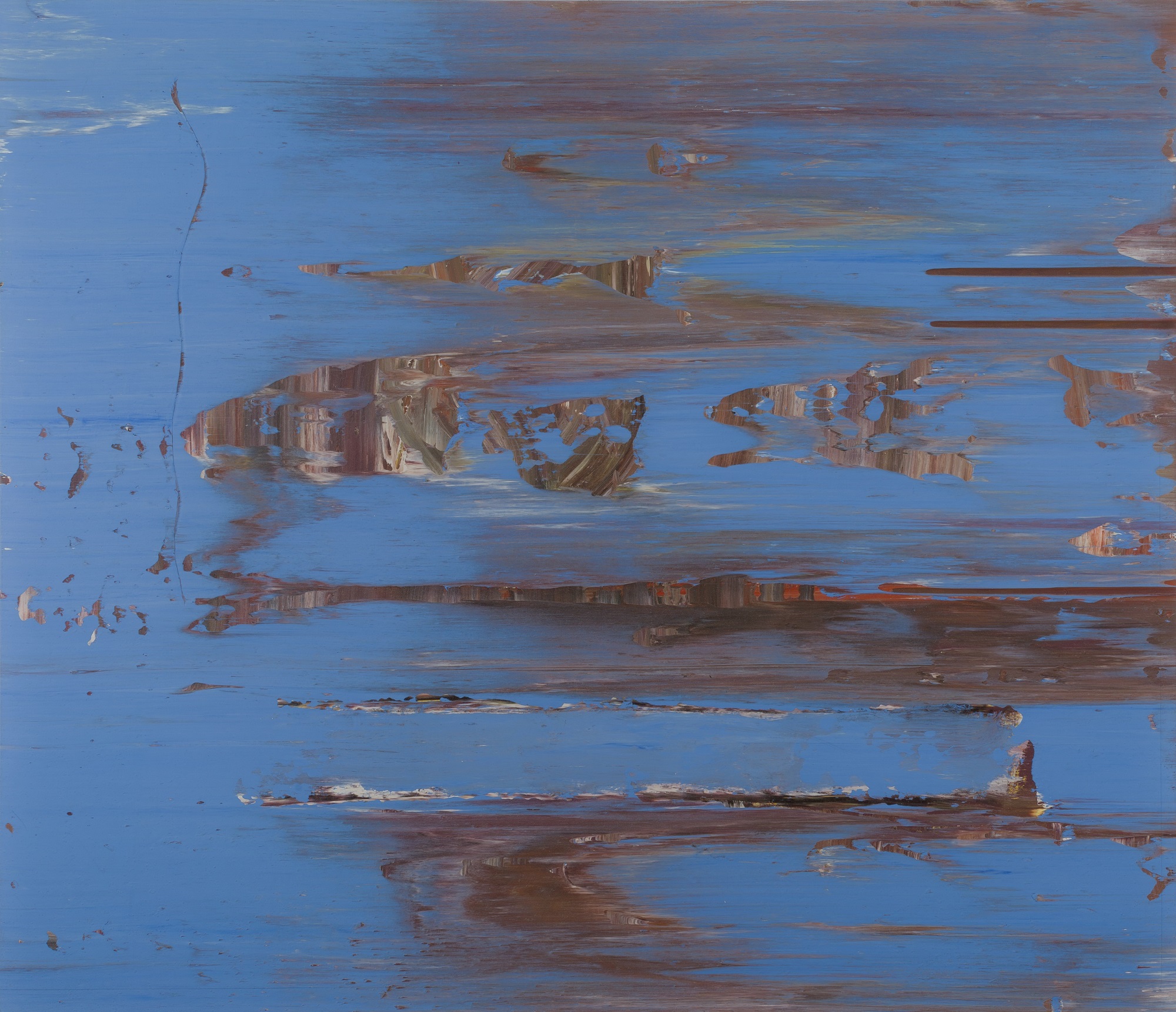 Jack Whitten. Mirsinaki Blue. 1974. Acrylic on canvas, 62 1/8 × 72 1/8″ (157.8 × 183.2 cm). Collection of the Herbert F. Johnson Museum of Art, Cornell University. Gift of Leonard and Ruth Bocour. © 2024 Herbert F. Johnson Museum of Art, Cornell Universit