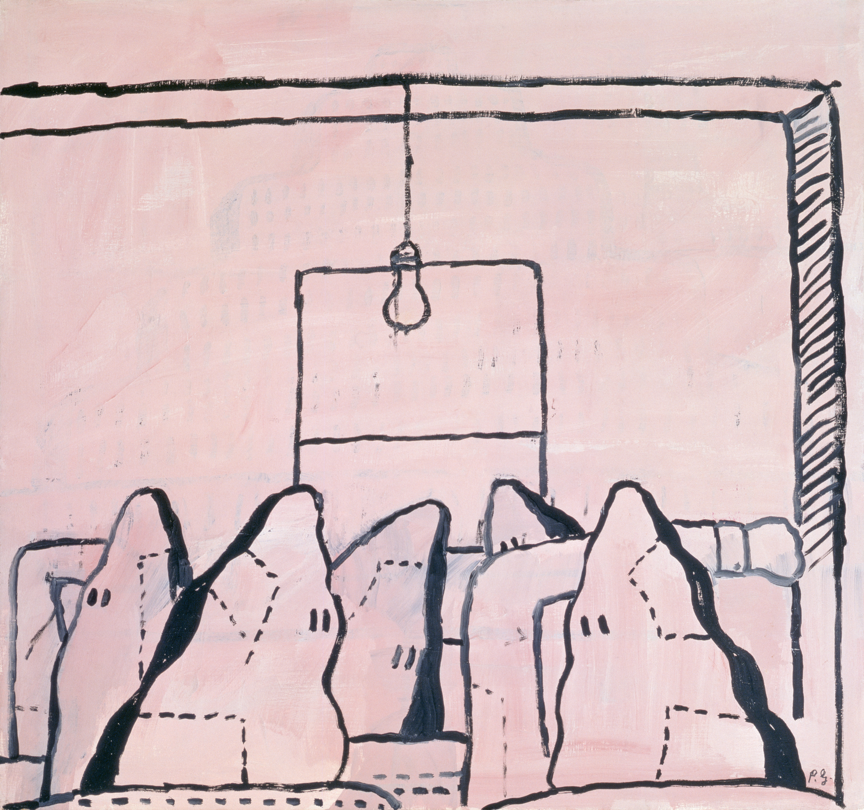 Philip Guston, Meeting, 1969, acrylic on panel, 30 x 32 inches (76.2 x 81.3 cm). Private collection © Property of Philip Guston