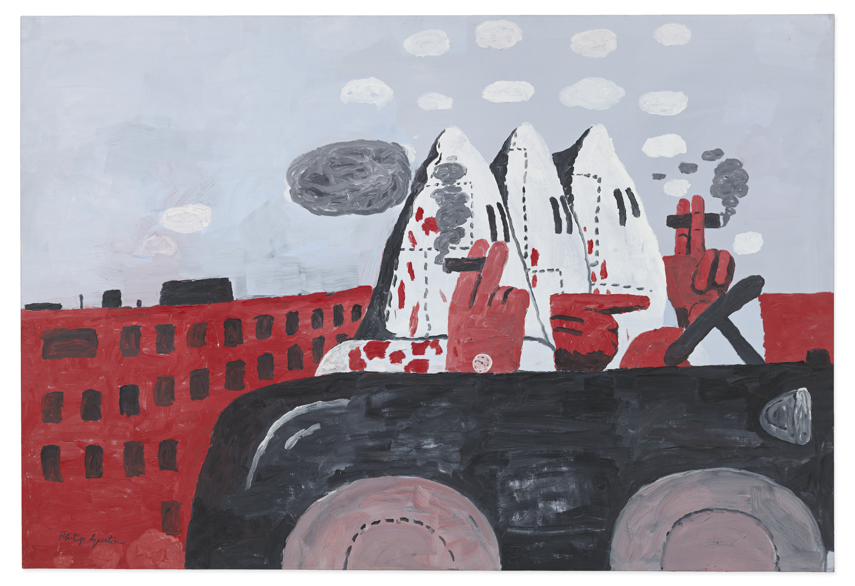 Philip Guston, Riding Around, 1969, oil on canvas, 54 x 79 inches (137.2 x 200.7 cm). Metropolitan Museum of Art, New York, promised gift of Musa Mayer © Property of Philip Guston
