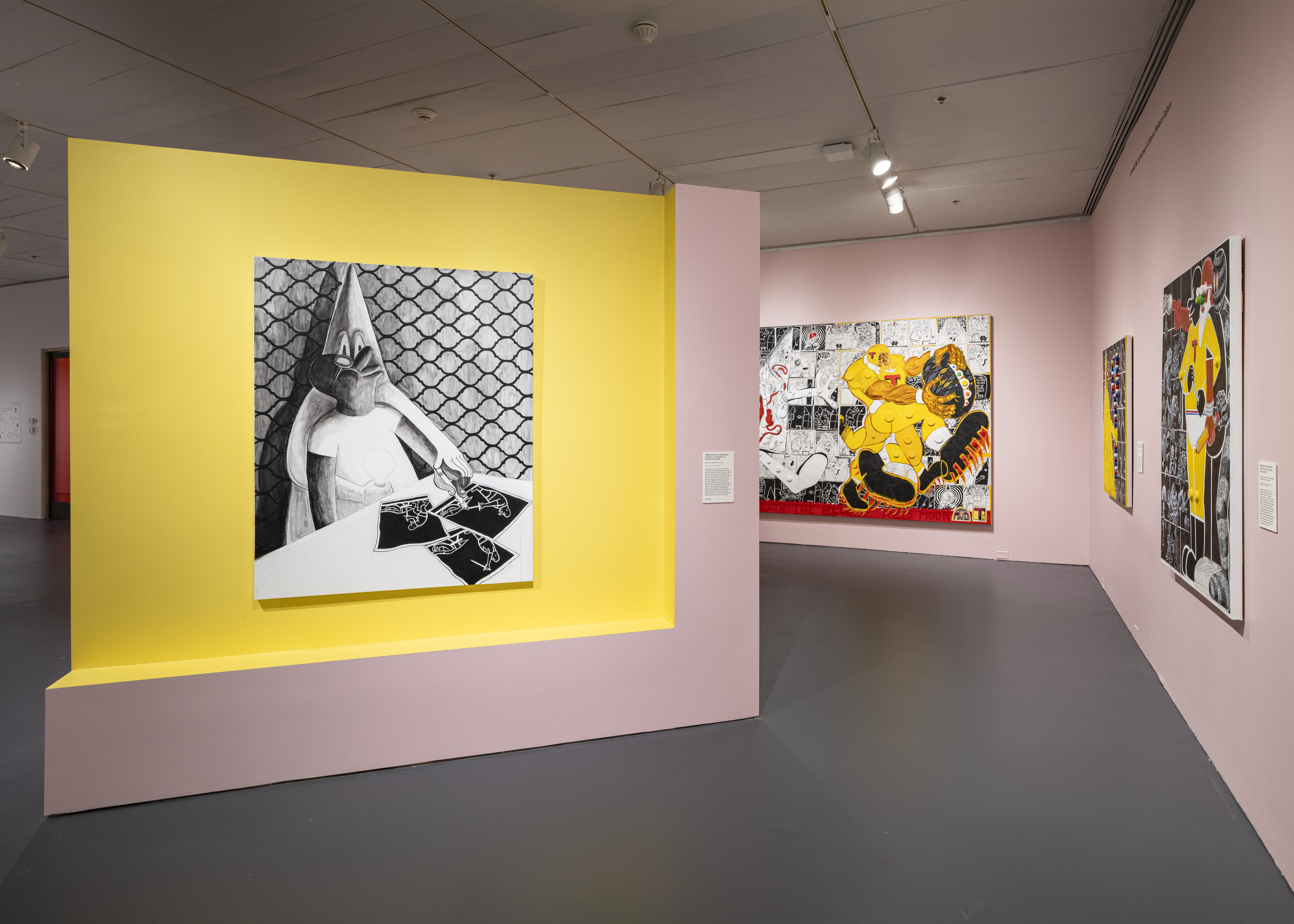 Installation view Draw Them In, Paint Them Out: Trenton Doyle Hancock confronts Philip Guston at the Jewish Museum, NY, 8 November 2024-30 March 2025. Photograph by Gregory Carter / Document Art