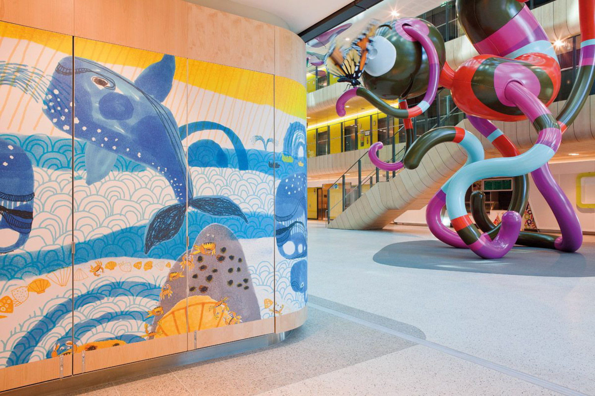 Shannon Mcgrath, The Creature sculpture and mural with marine themes, entrance to the Royal Children's Hospital in Melbourne, 2012