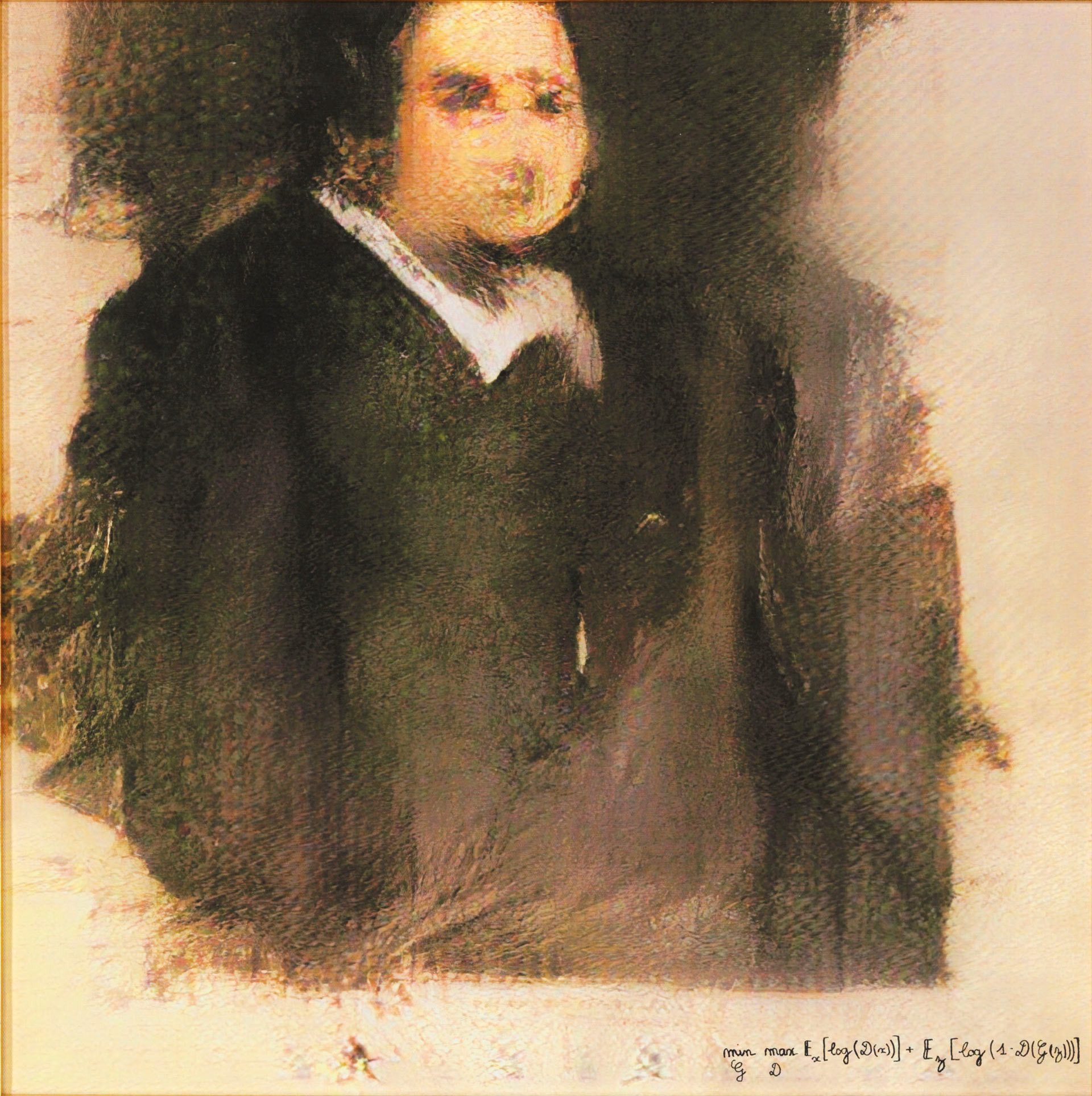 Portrait of Edmond de Belamy' created by the Generative Adversarial Network (GAN), an artificial intelligence algorithm.