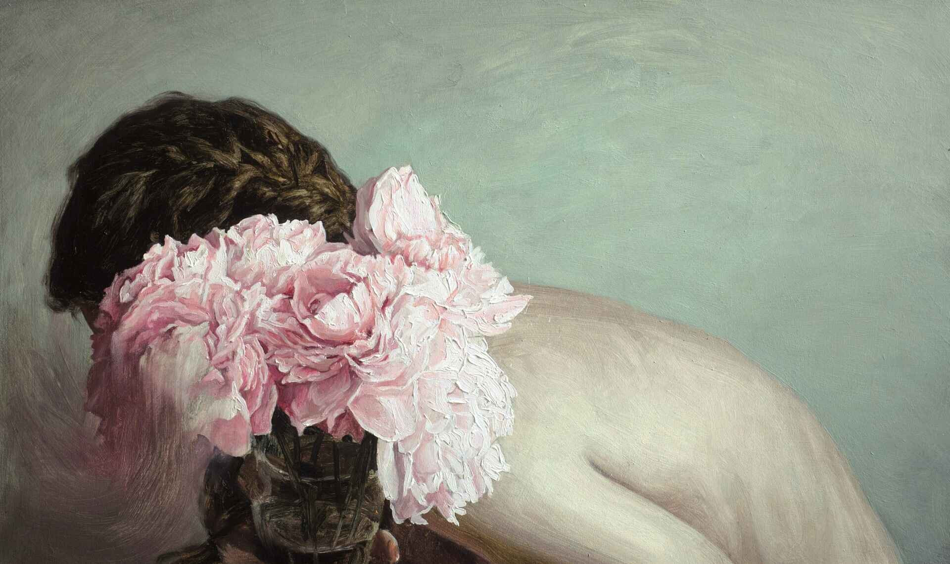 Hélène Delmaire, Still Life With Flowers IV, oil on wood, 2015