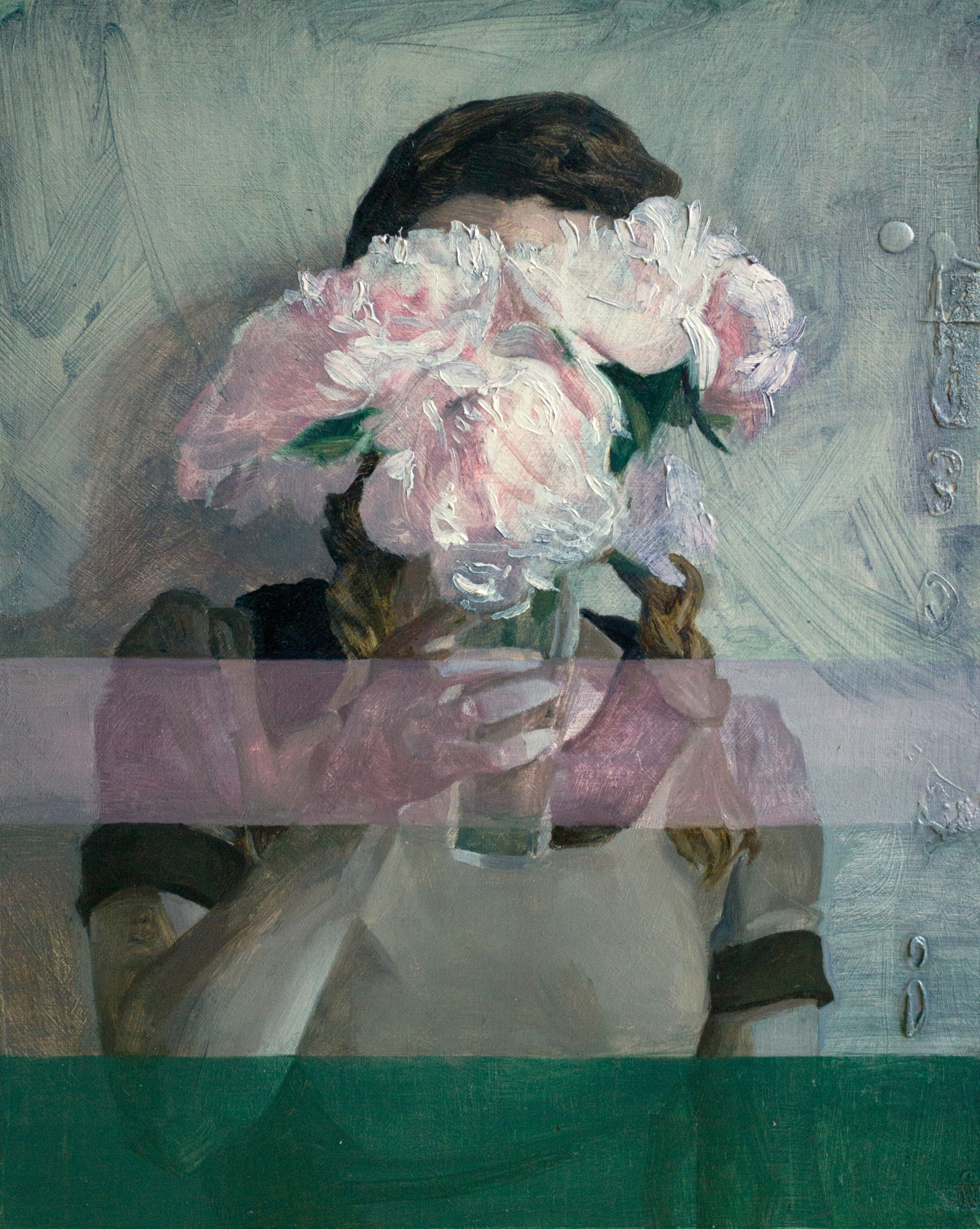 Hélène Delmaire, Glitch II, olio su legno, 2018